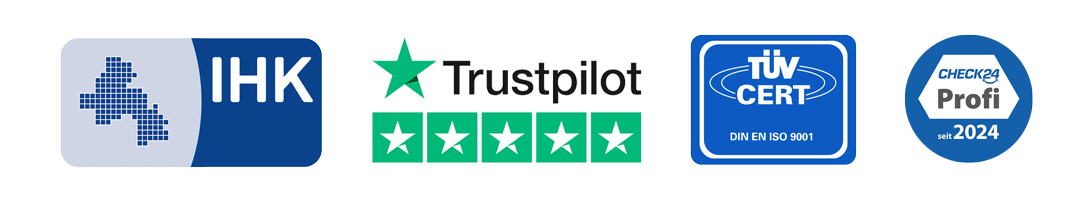 Zertifizierungen: HWK-Meisterbetrieb, VDE-zertifiziert, ISO 9001, e-Marke